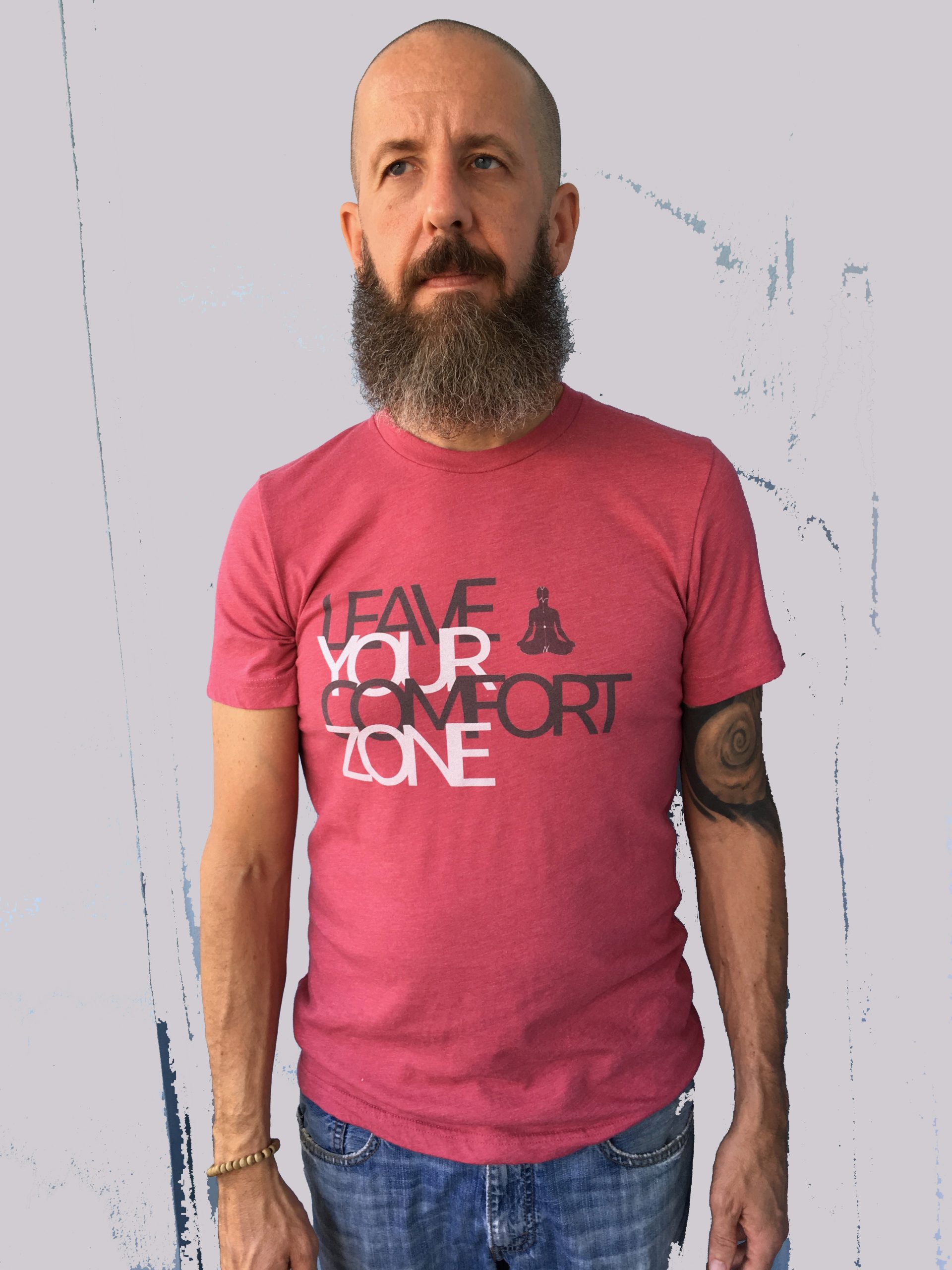 leave-your-comfort-zone--mixed-on-pink-t-shirt-a-bearded-yogi-in-loving-memory-of-james-connelly-cropped