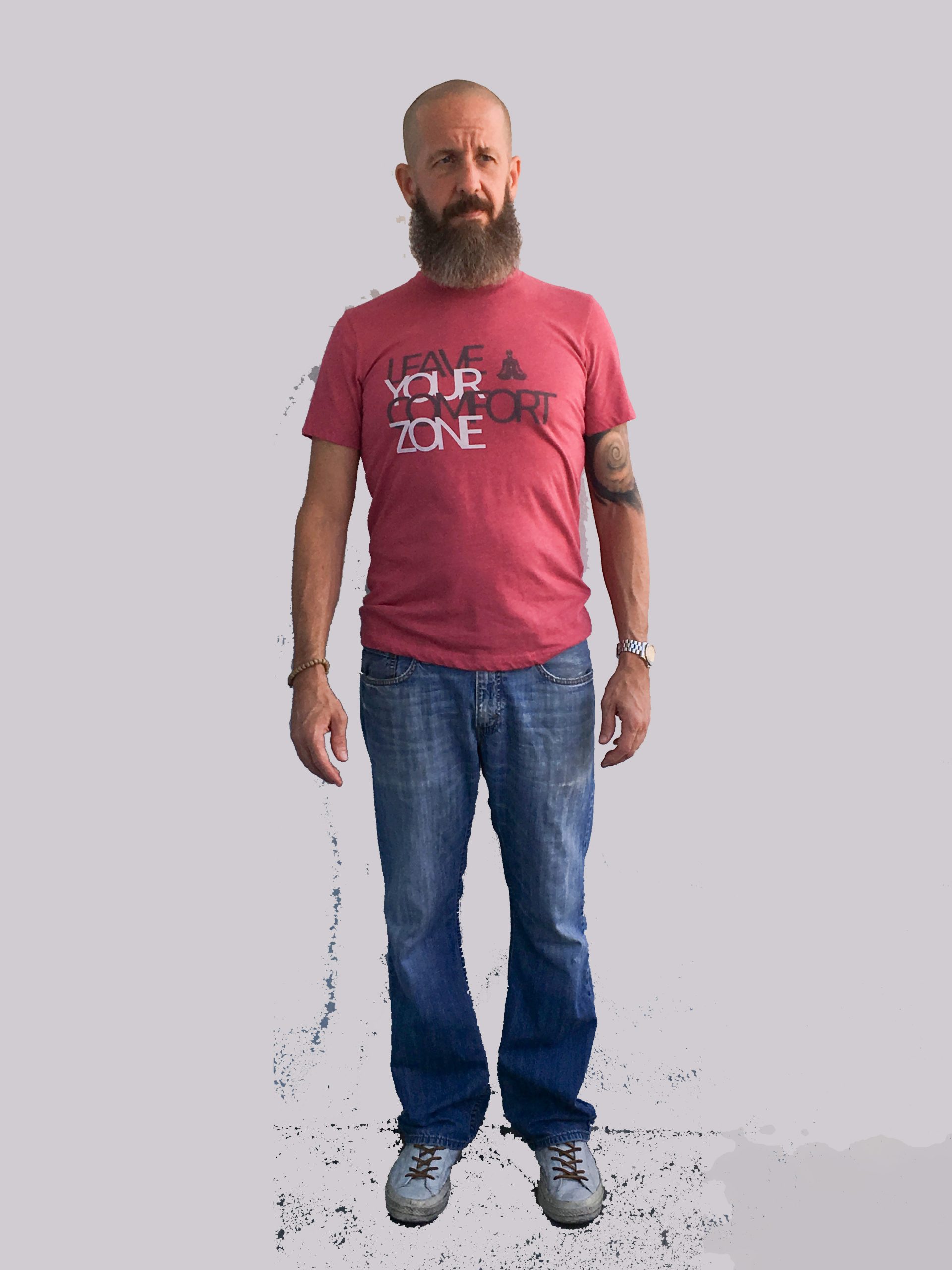 leave-your-comfort-zone--mixed-on-pink-t-shirt-a-bearded-yogi-in-loving-memory-of-james-connelly.-part-IIIjpg