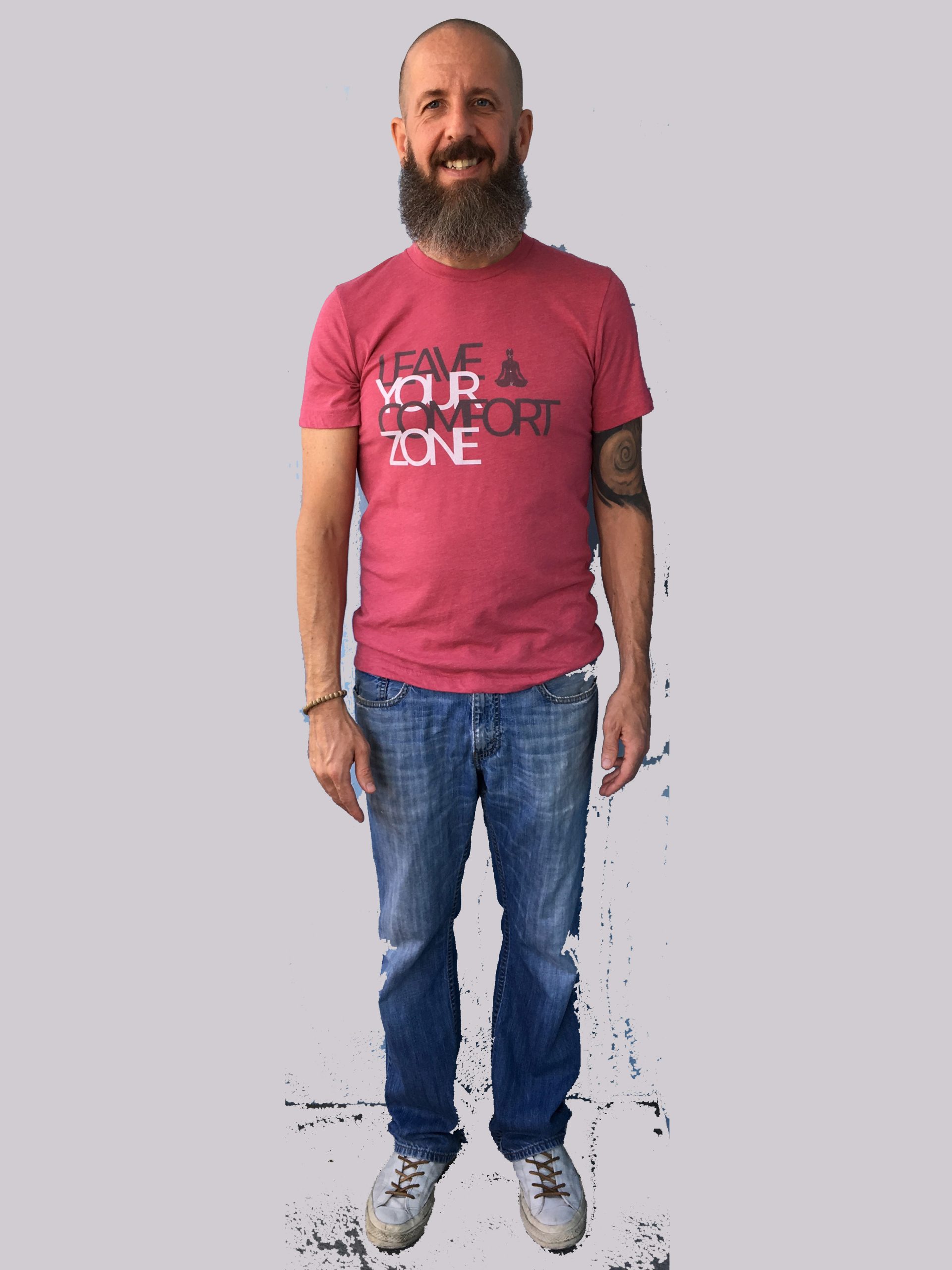 leave-your-comfort-zone--mixed-on-pink-t-shirt-a-bearded-yogi-in-loving-memory-of-james-connelly.-part-XVjpg